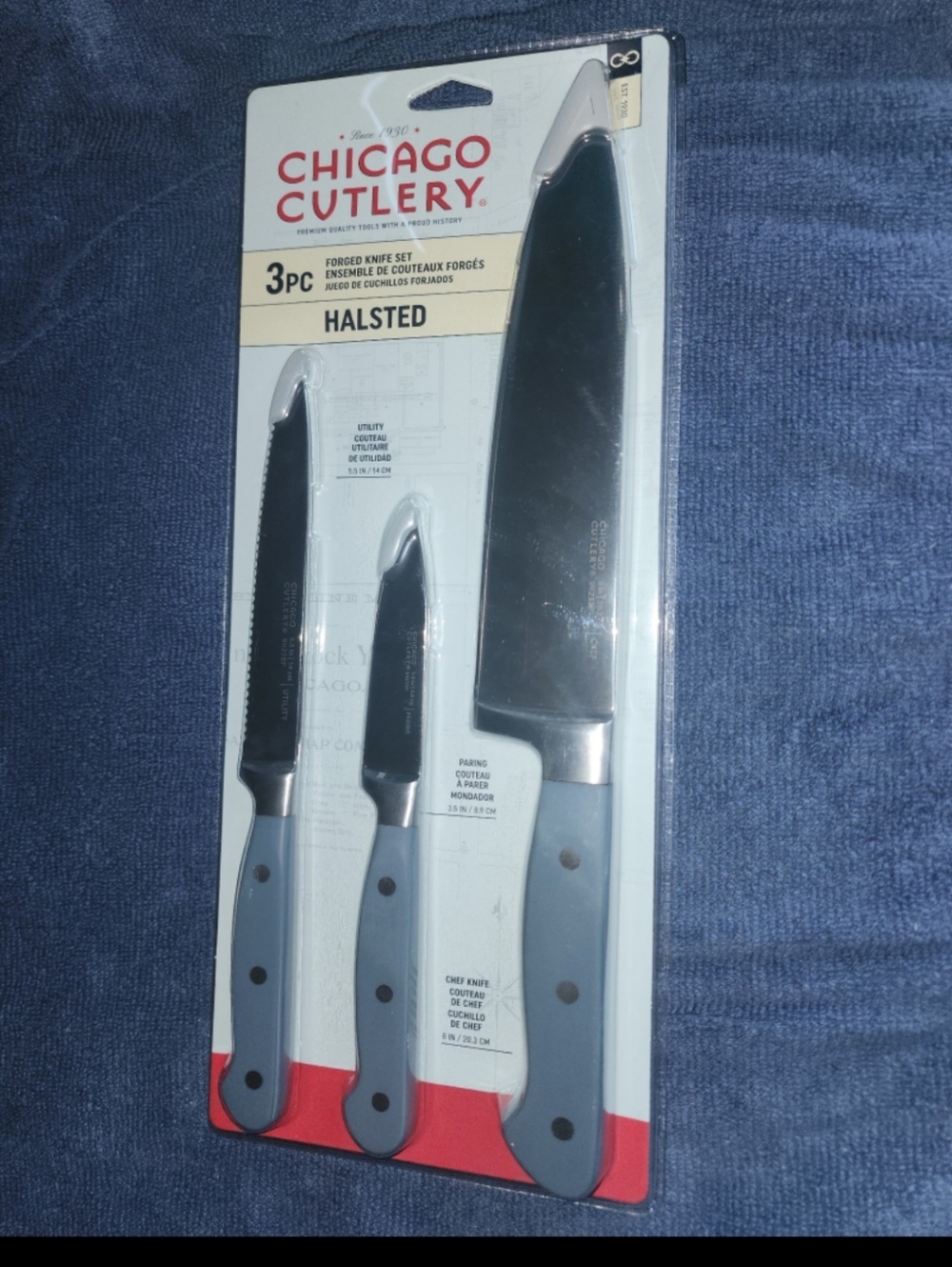 Chicago cutlery 3pc Halsted forged kitchen knife set